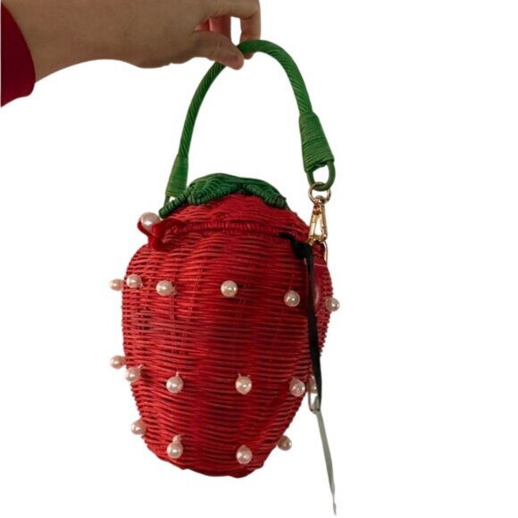 Kate Spade Target Strawberry Basket Purse Red Faux Pearl Bucket Bag Handbag NWT - Picture 3 of 12